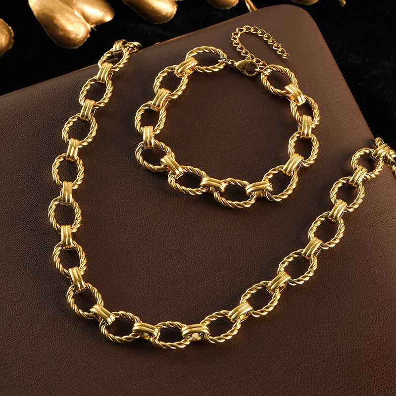GANEMLY 316L Stainless Steel Metal Chain Necklace Bracelet Set For Women New Punk Collar Chokers Waterproof Jewelry Femme Gift