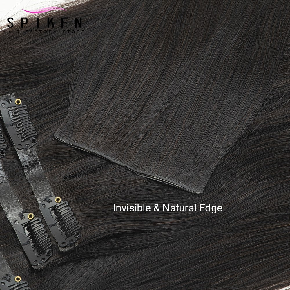 Invisible PU Clip ins Extensions 100-120g 7pcs/set Clip in Human Hair Chocolate Brown Straight Machine Remy Hair Pieces Clip On