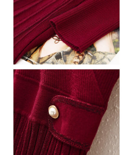 MARKOWO Desinger Brand 2022  Autumn and winter niche wool retro temperament slim V-neck knitted pleated dress