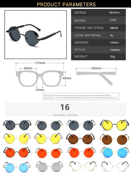 Metal Steampunk Sunglasses Men Women Fashion Round Glasses Brand Designer Vintage Sun Glasses High Quality Oculos de sol UV400