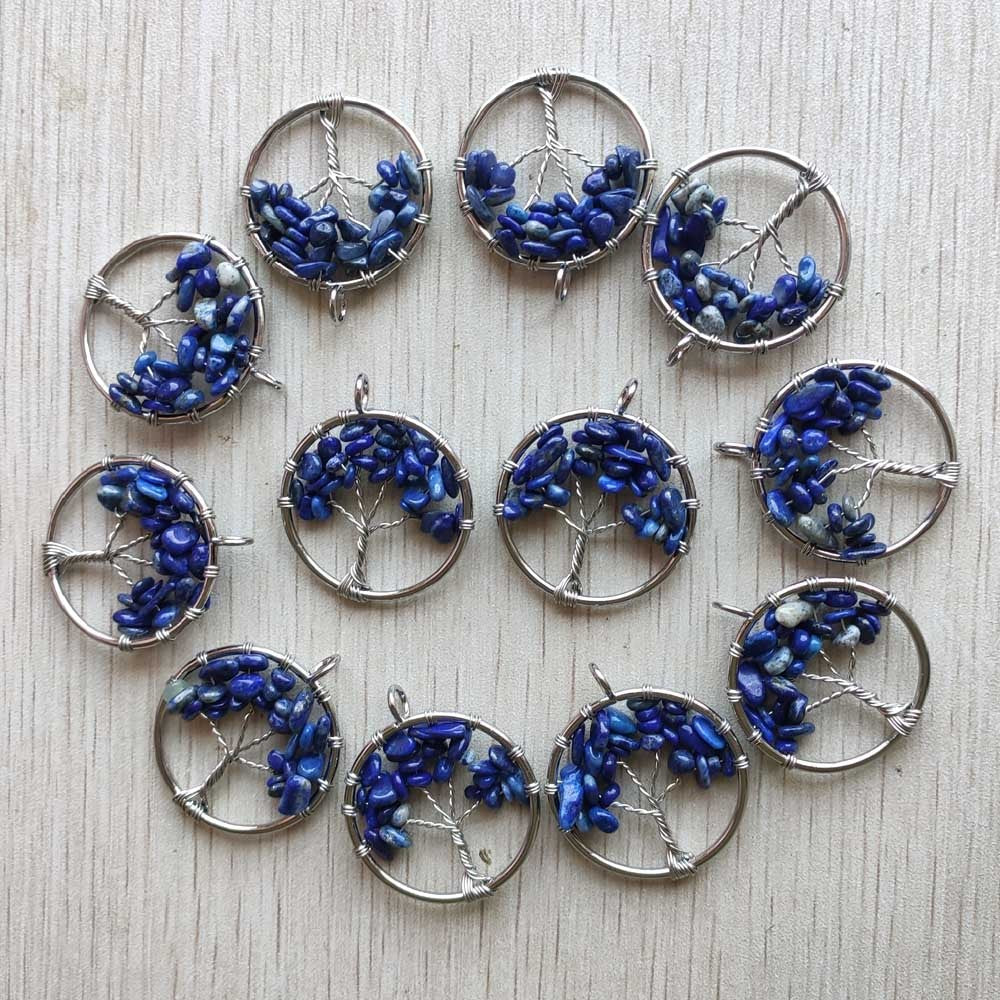 Natural Amethysts Roses Quartz Stone Handmade Wire Wrapped Tree of Life Pendants 30mm for Jewelry Marking Wholesale 12pcs/lot