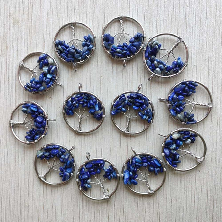 Natural Amethysts Roses Quartz Stone Handmade Wire Wrapped Tree of Life Pendants 30mm for Jewelry Marking Wholesale 12pcs/lot