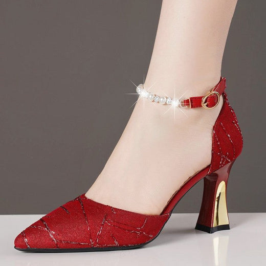Beads Pumps Pointed Tip Women's High Heels Heeled Sandals Woman Luxury Womens Shoes Woman 2025 Trend Mary Jane Shoes Heel