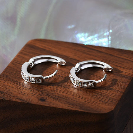 New 925 Sterling Silver Shining Zircon Earrings Women's Circle Round Earrings Fashionable Elegant Jewelry Birthday Party Gifts