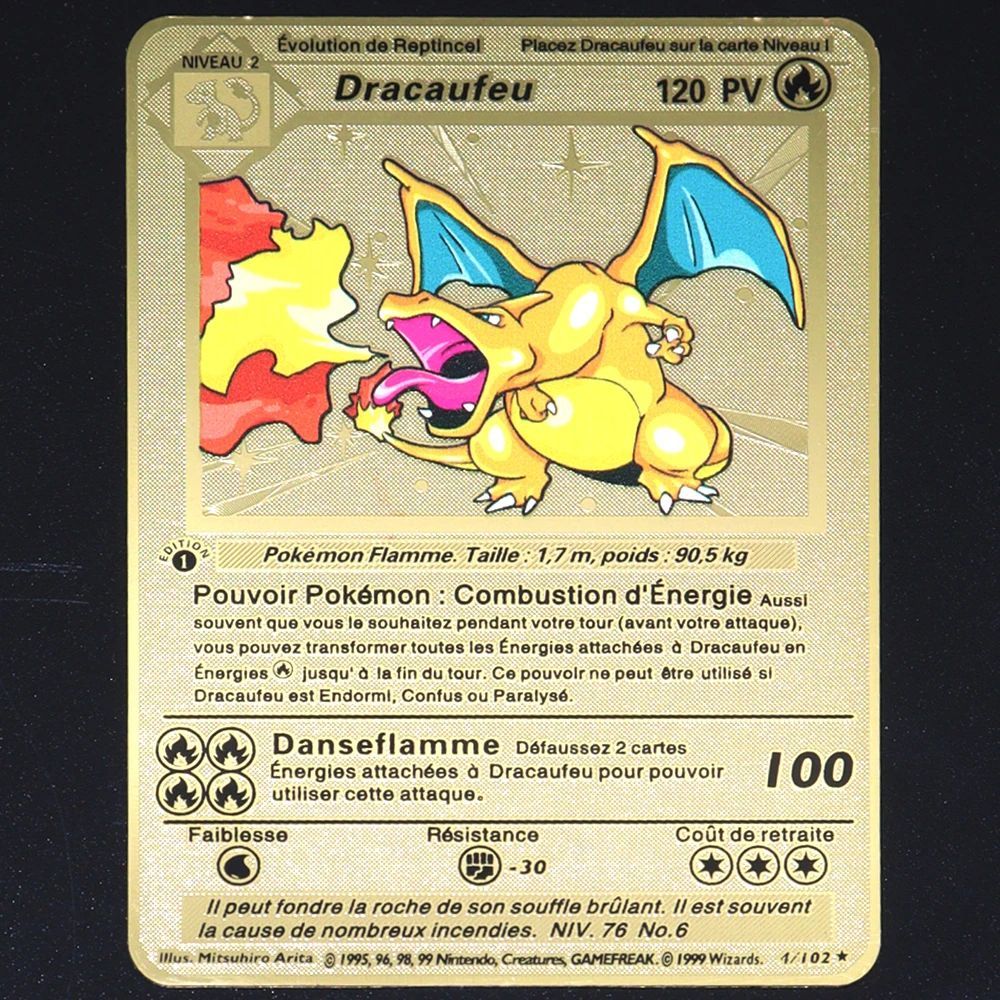 Pokemon 183200 Points High Hp  Gold Black English French Metal Cards Vmax Mega GX Game Collection Cards Charizard Pikachu Mewtwo