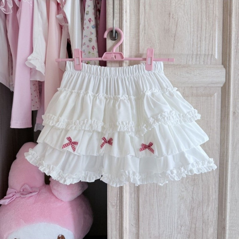 Sweet Cute Lace Cake Skirt Kawaii Lolita Japanese Mini Layered Ruffles Skirts Y2k Harajuku Casual Women Summer 2025 Skirts