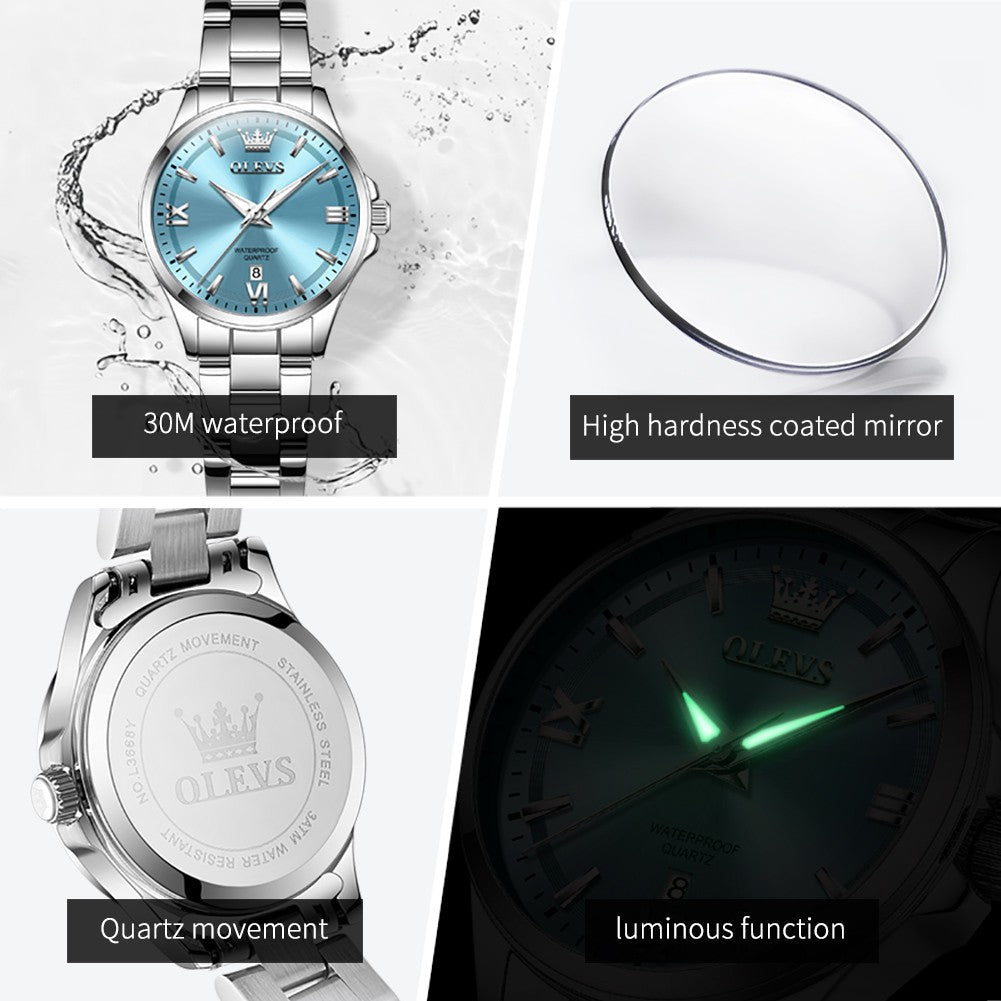 OLEVS Women's Watches Trend Elegant Stainless Steel Original Brand Small Dial Quartz Wristwatch for Lady Waterproof Luminous New