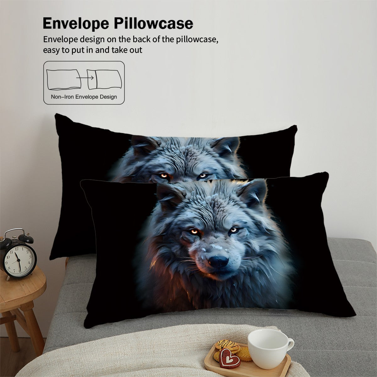 3-piece set, wolf pattern printed bedding set, queen, king, double bed, for bedroom, guestroom, hotel, home decoration
