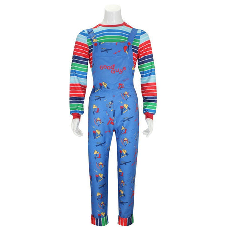 Movie Horror  Chucky  Adult Chucky Cosplay Costume with Striped Shirt and Jumpsuit for Chucky Overalls Halloween Costumes