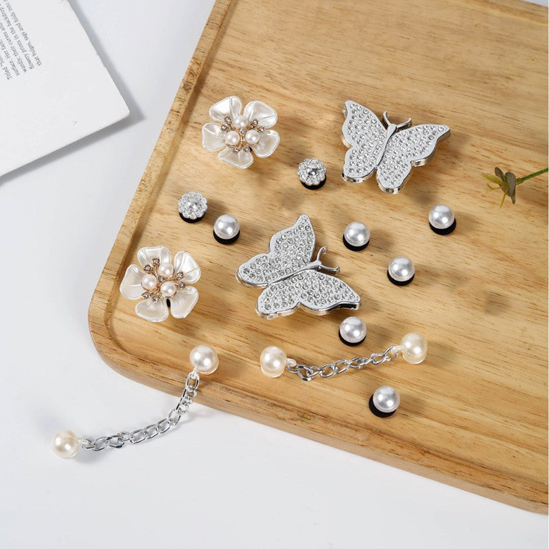 Silver Butterfly Platform Sandals for Women Summer Fashion Pearl Flower Decor Clogs Shoes Woman Thick Bottom EVA Beach Slippers