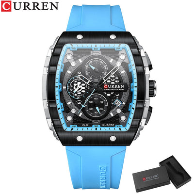 CURREN Fashion men watch brand unique square design luxury quartz sports tape watches men waterproof