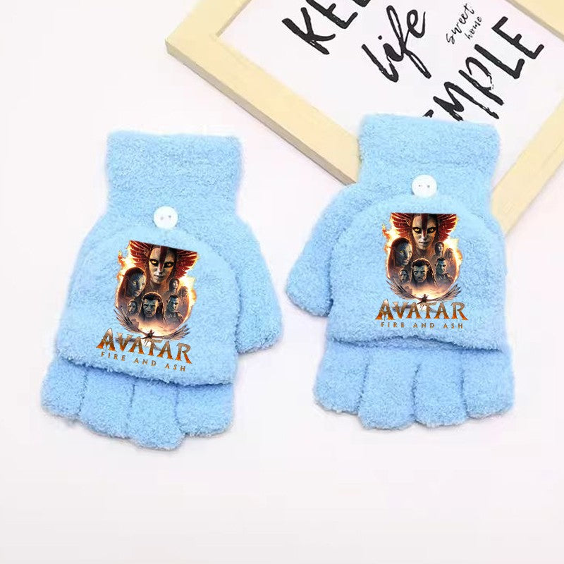 Avatar Fire and Ash Gloves Disneys Boy Winter Flip Cover Mittens Kids Outdoors Warm Cute Glove Children Clothes Accessories Gift