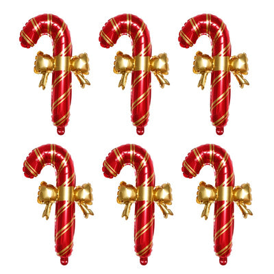 6pcs Christmas Decoration Candy Cane Bow Balloon Red And Green Stripes Christmas Foil Balloon Xmas New Year Party Supplies
