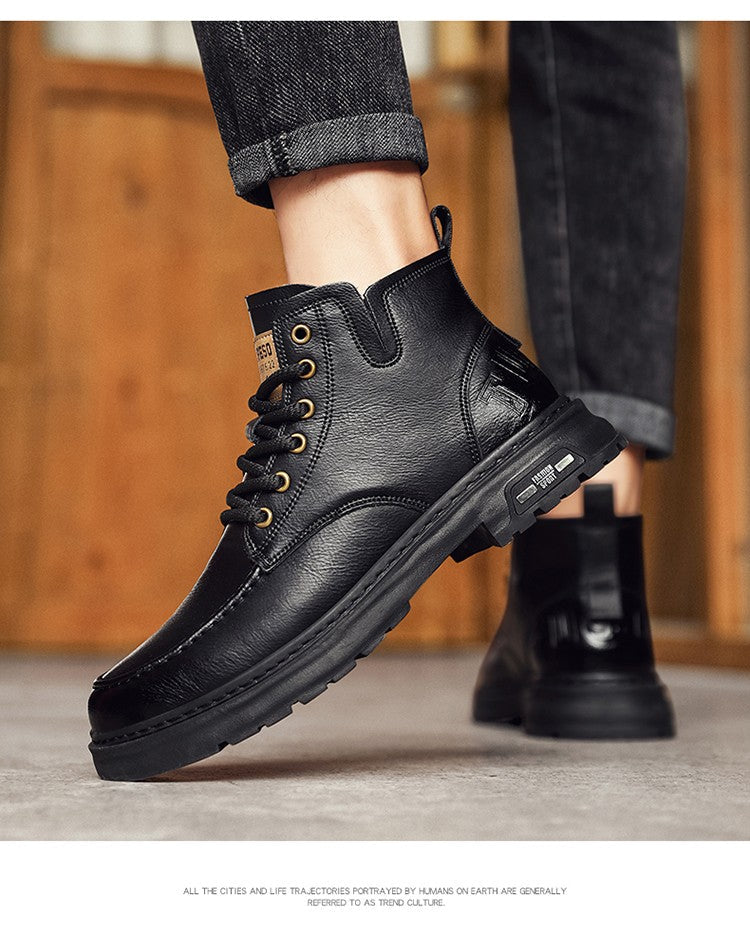Hot Sale Brown Men's Boots Comfort Outdoor Men Motorcycle Boots Casual Lace-Up Ankle Boots Man Platform Boots botas para hombre