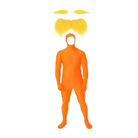 Halloween Orange Zentai Suit Open Face Full Body Bodysuit with Yellow Mustache Eyebrow for Adult Kid Cosplay Party Costume
