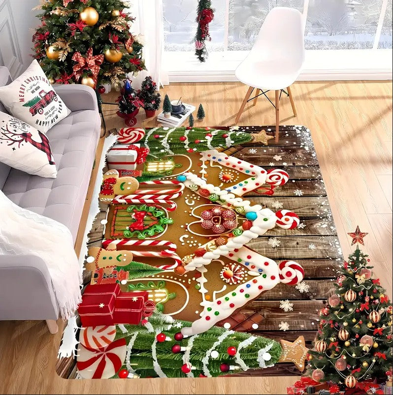 1PCS Christmas Snowflake Area Mat Red with Gold and White Snowflakes  Living Room Bedroom Decoration Holiday Home Decoration