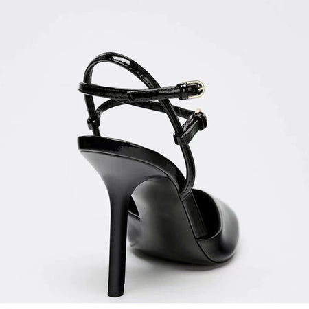 Sexy Pointed Toe Patent Leather Women Pumps Elegant Ankle Strap Buckle High Heels Luxury Designer Shoes Mules Heeled Sandals