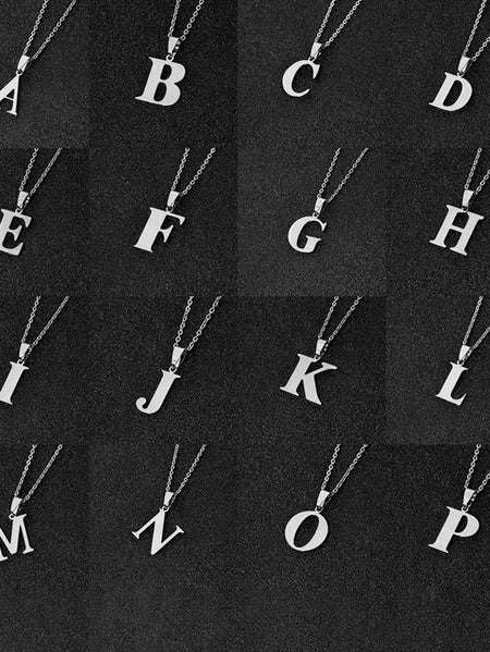 DGIDDK Stainless Steel Fashion Simple A-Z Small Letter Necklace Initial Pendant Fine Chain Alphabet Men Women Jewelry Gift
