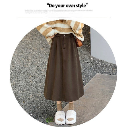 High Waist Plus Size Women Skirt Spring Women Clothing High Waist Hepburn Style Mid-Length A-Line Skirt New Casual Solid Skirts
