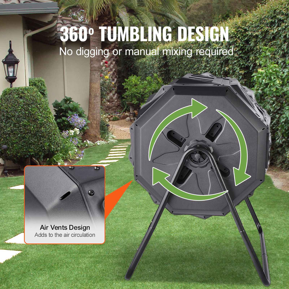 SucceBuy Compost Bin 18.5/37/43Gal Dual Chamber Composting Tumbler BPA FreeComposter Bin Tumbler for Garden Kitchen Yard Outdoor
