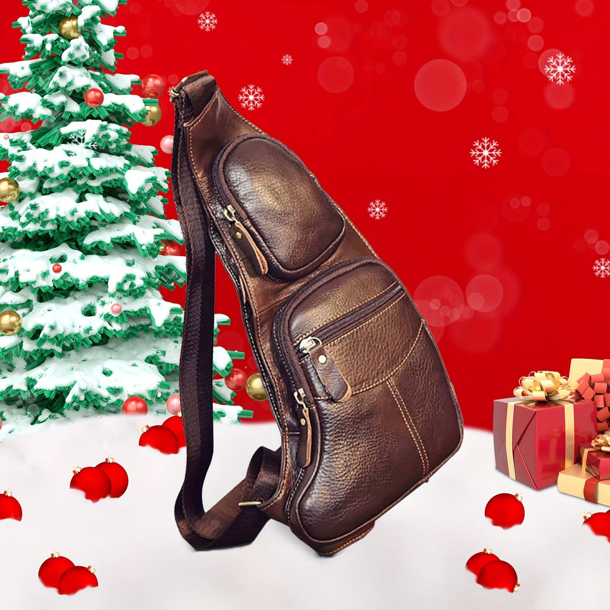 Retro leather crossbody bag, unisex backpack, single-shoulder crossbody bag, outdoor travel hiking camping tactical chest bag