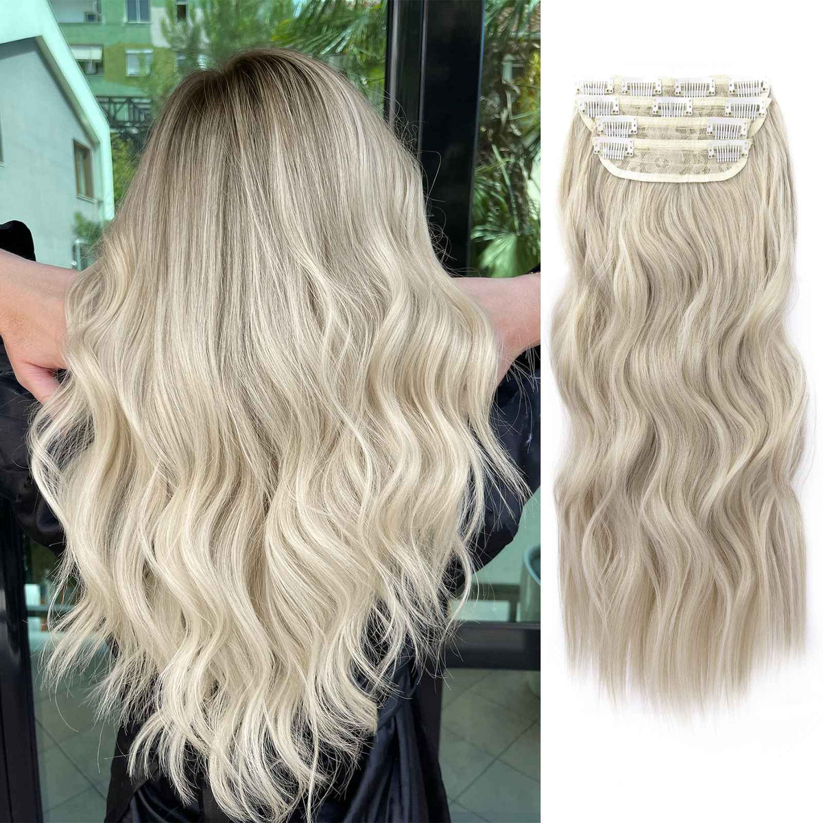 4Pcs/Set 20Inch Synthetic Hair Clip In Long Wavy Thick Hairpieces For Women Full Head Synthetic extenciones para el cabello