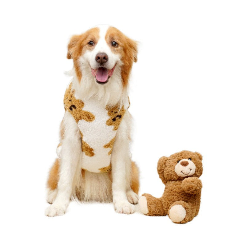 3XL-8XL Autumn/Winter Plush Cute Bear Pattern Large Dog Sweater Warm Wool Hoodie Coat Large Pet Vest Sweater Pet Clothing