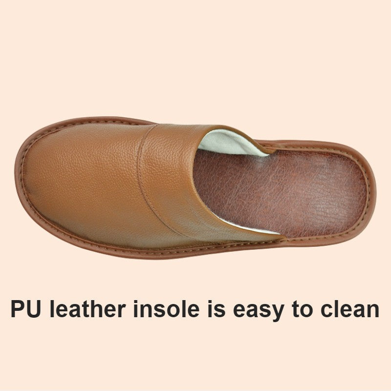 Big sizeGenuine Cow Leather Slippers Homes in indoor slipper Spring Autumn men women elderly non-slip casual single Slides shoes