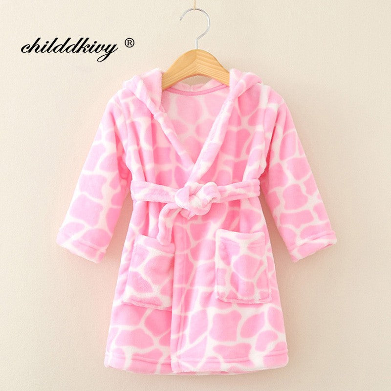 Boy and Girls Flannel Pajamas Robe Autumn and Winter Children Sleepwear Soft Hooded Kids Homewear 2-8 Years