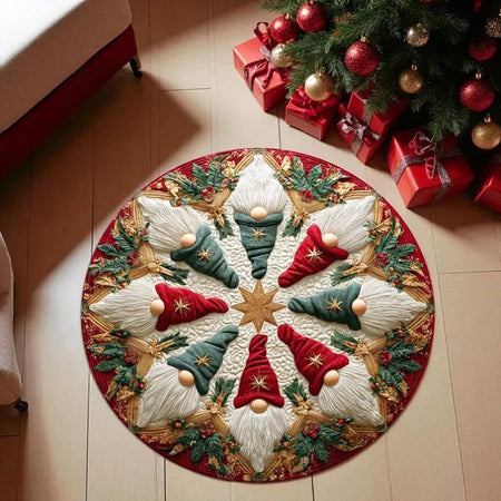 Round Christmas Carpet Festive Area Rug Non-Slip Wear-resistant Circle Carpet for Living Room Bedroom Soft Floor Mat Home Decor