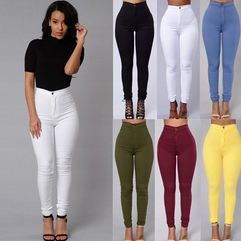Hot Women Pencil Stretch Slim Denim Skinny Jeans Pants High Waist Jeans Trousers