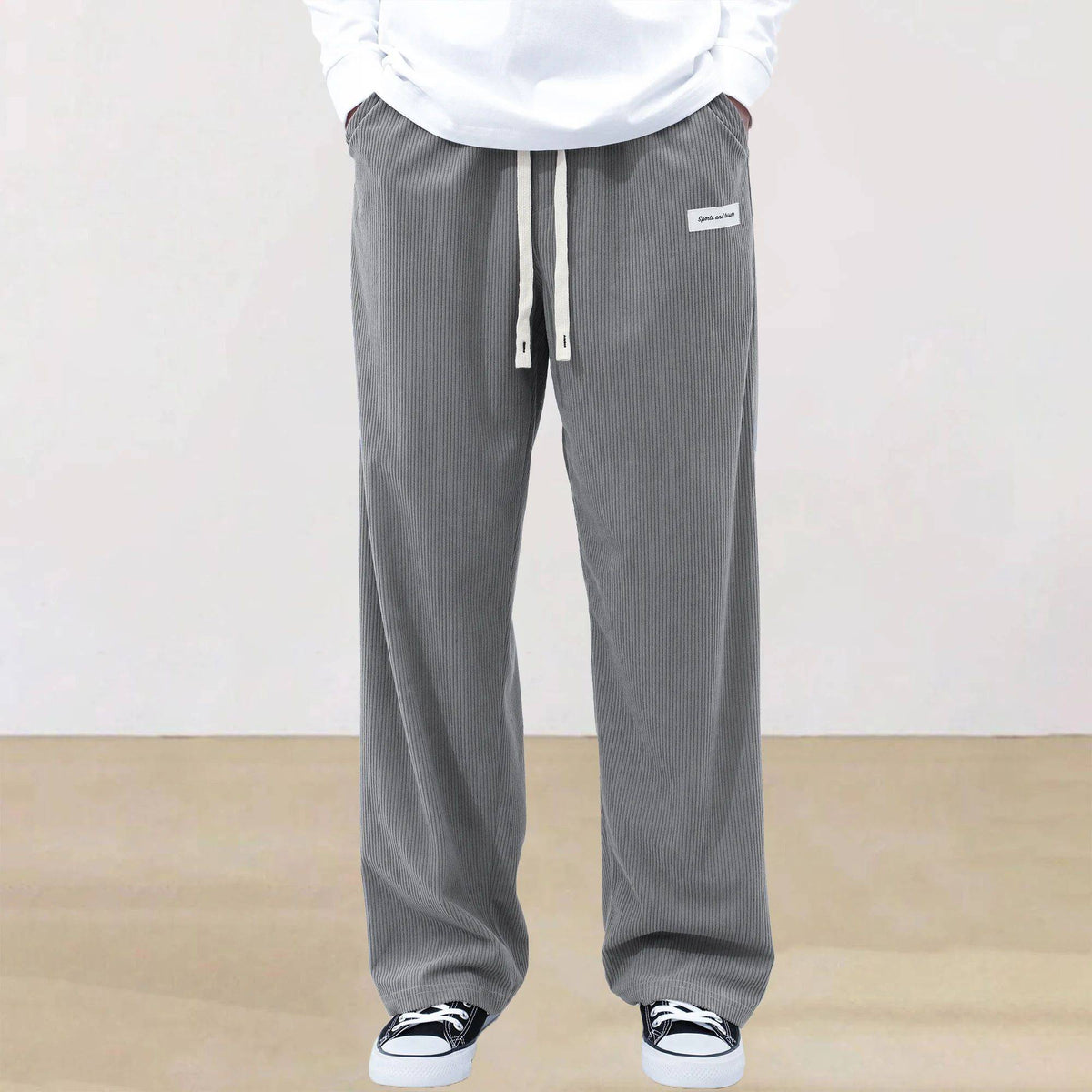 Mens Corduroy Joggers Pants Casual Cargo Pants Drawstring Elastic Waist Baggy Tapered Sweatpants with Pockets Outdoor Sweatpants