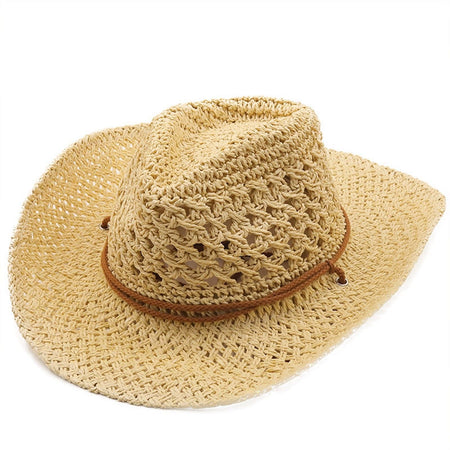Women's Ethnic Style Cowboy Hat Hollow Out Breathable Summer Outdoor Casual Vacation Fashion Weave Wide Shapeable Brim Hats