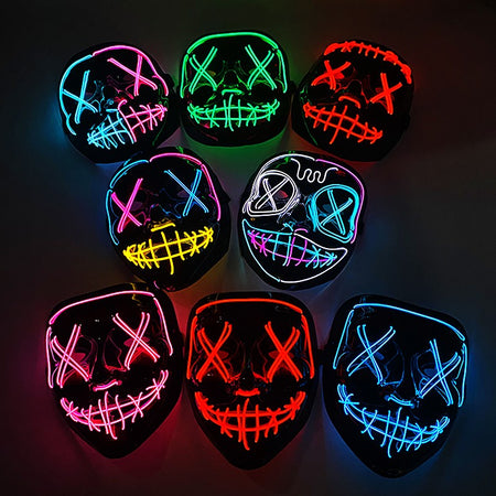 Wireless Neon LED Purge Mask Glow in The Dark Cosplay Horror Mask Halloween Masquerade Party Masks Glowing Funny Dress Up