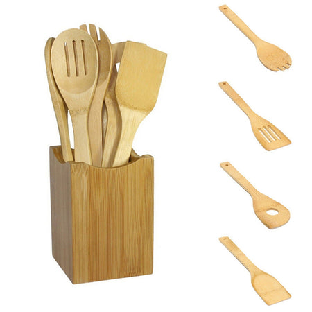7 Piece  Bamboo Cooking Utensil Set Cooking Spoons And Spatulas Kitchen Tools For Nonstick Pan And Cookware Cooking Tools