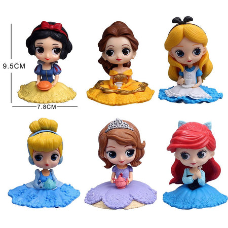 10cm Disney Q Posket Snow White Sofia Alice Belle Mermaid Aurore Princess Figures Toys Collectible Model Dolls Cake Decoration
