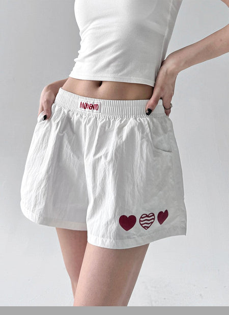 American Sle Spicy Girl ort Pants Women's Summer New Embroidered Heart Sport Yoga Slimming Tee-Quarter Length Hot Pants