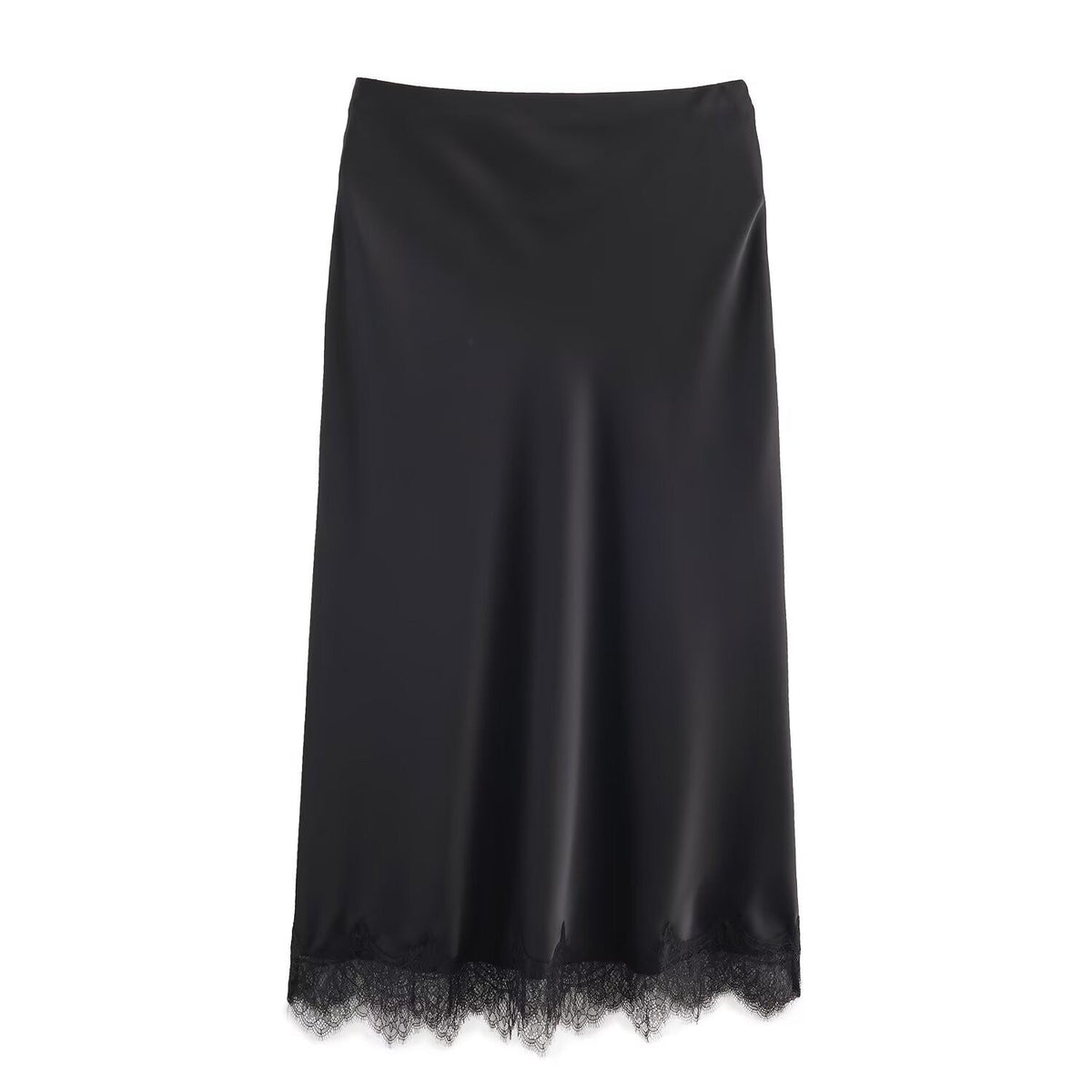 Sexy Satin Half-length Skirt for Women Autumn 2025 Fashionable Trendy Girl Long Skirt A- line Lace Embellished Commute Style