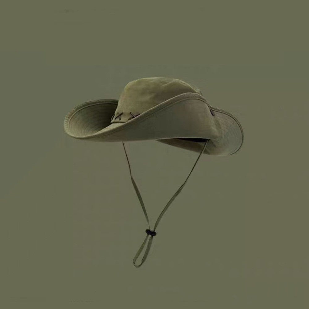 Breathable Western Cowboy Hat Adjustable Retro Wide Brim Sun Hat Mountaineering Anti UV Fisherman Sunshade Cap Unisex