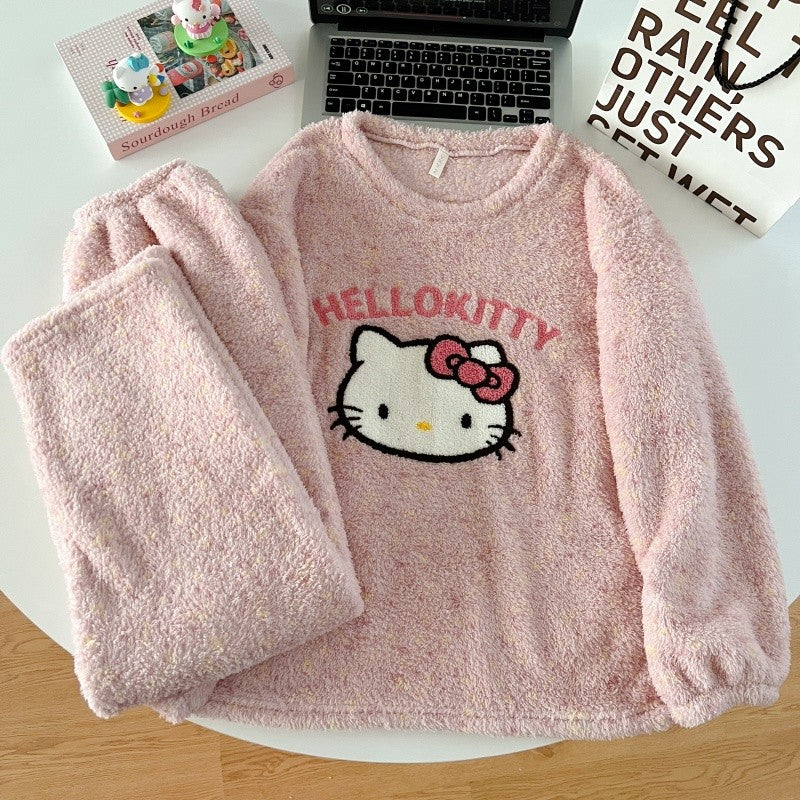 2pcs/Set Pajamas Korean Cute Dog Thickened Warm Fall And Winter Women's Pajamas Long-Sleeved Long Pants Set Sweet New Sleepwear