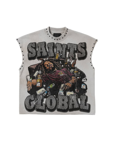Y2K Popular Willow Nail Round Neck Vest T Shirt Retro Punk Hip Hop Oversized Printed Pure Tops Classic Loose Sleeveless T Shirt