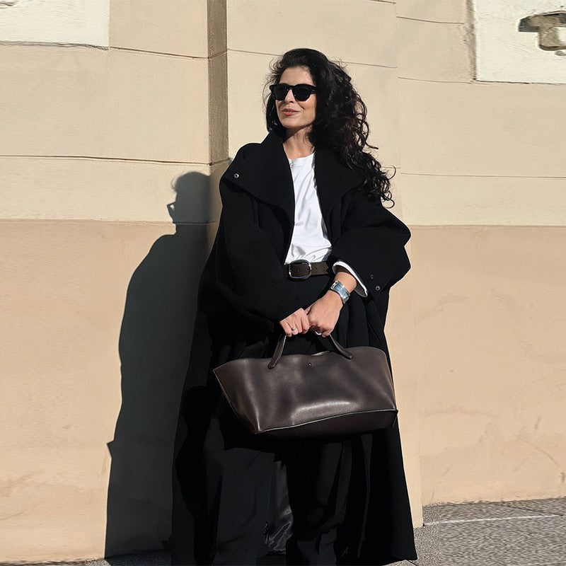 Fashion Loose Women's Trench Coat Stand Collar Batwing Sleeve Oversized Long Coats 2025 New Autumn Casual Street Chic Outwear