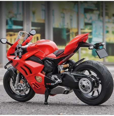 1:9 Scale 1299 V4S Miniature Motorbike Toy Models Alloy Diecast Sound Light Shock Absorption Ornament Motorcycles for Kids Gifts