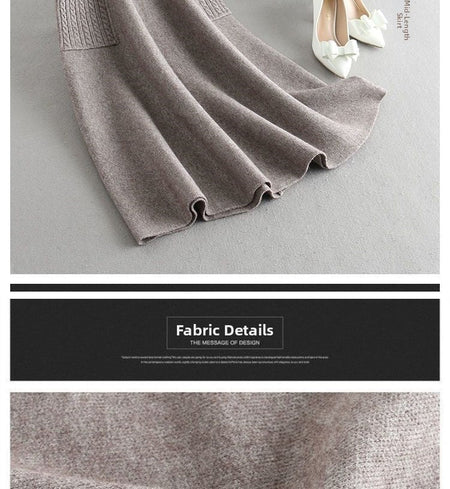 Autumn Winter Women's Mid-Length Knitted Pleated Skirt High Waist A-Line Long Skirt Loose Fuzzy Wool Skirt Double ket