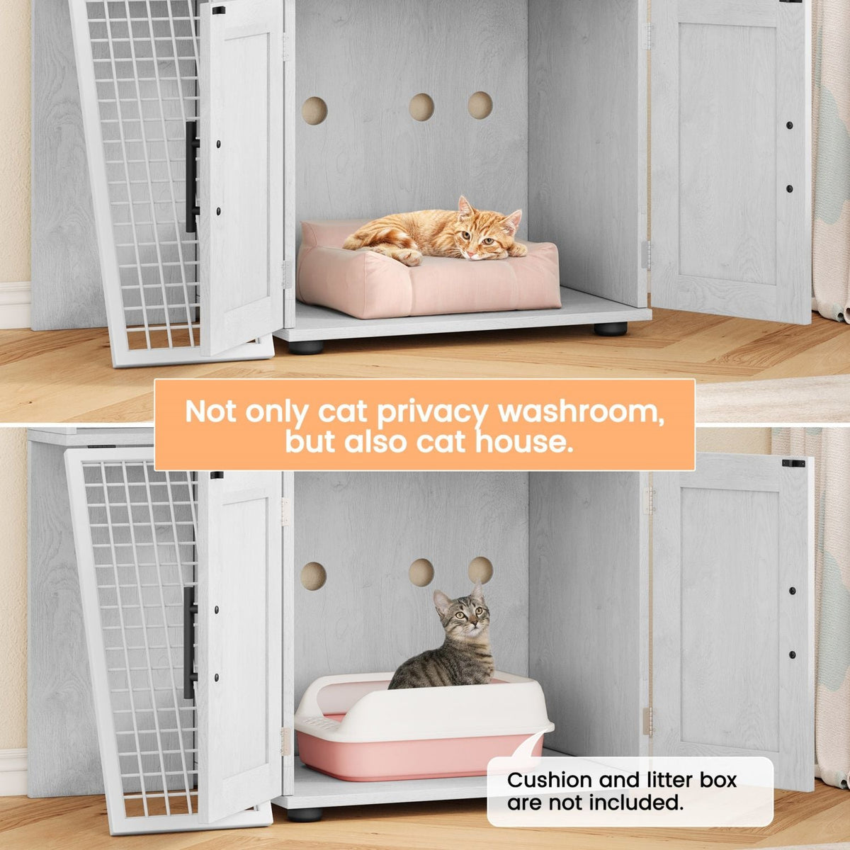Cat Litter Box Enclosure with Platform,Double Layer Cat Litter Hidden Furniture,Cat Washroom Furniture,Cat House with Ladder