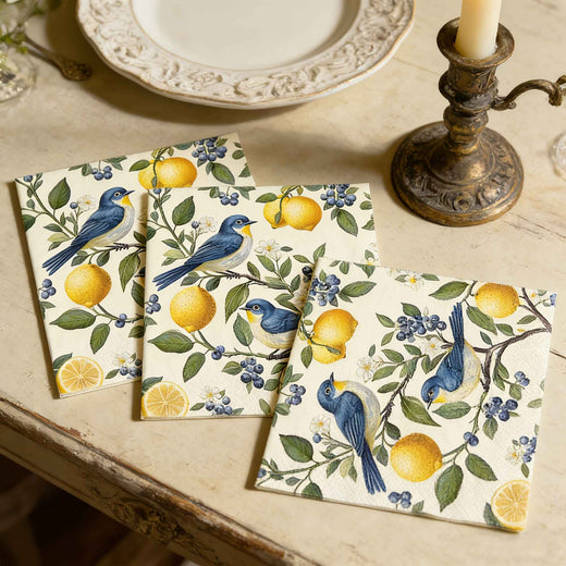 20/40/60pcs Bird Lemon Blueberry Flower Themed Party Napkins, Suitable for Party Tea Parties, Birthdays, and Desktop Decoration