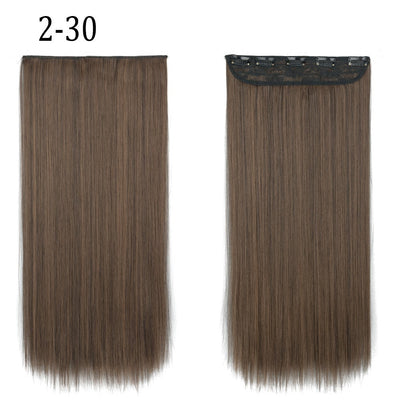 Synthetic Long Straight 5 Clip In Hair Extensions 22’‘ High Resistant Temperature Fiber Black Brown Blonde Hairpiece