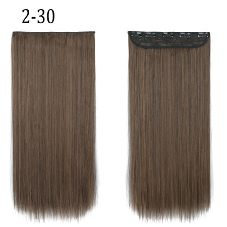 Synthetic Long Straight 5 Clip In Hair Extensions 22’‘ High Resistant Temperature Fiber Black Brown Blonde Hairpiece