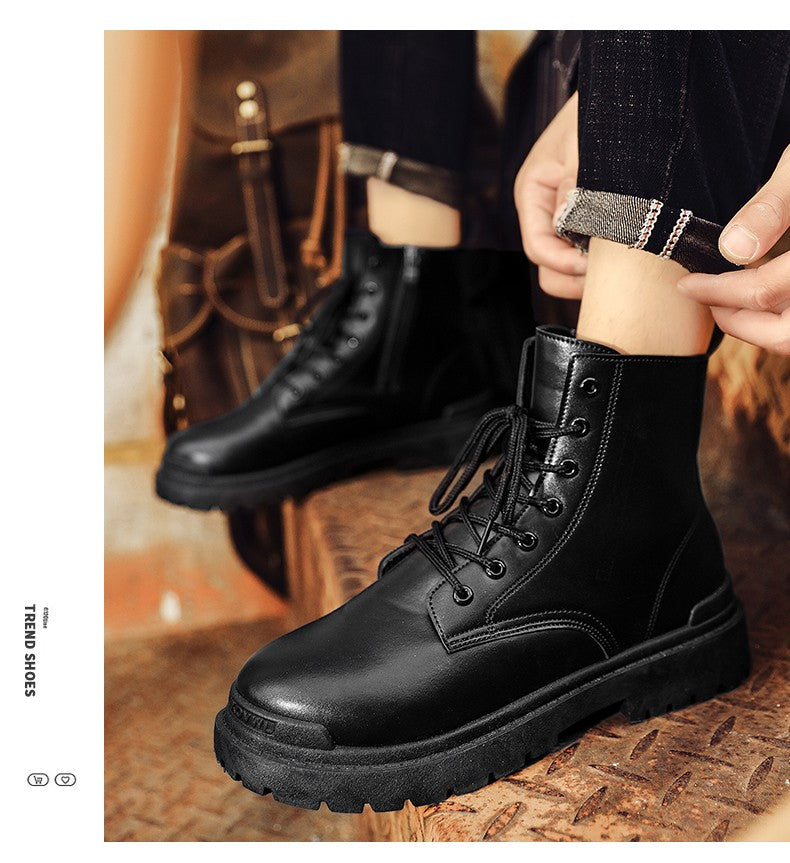 Men's Leather Boots Four Seasons Outdoor Casual Hiking Boots Retro Fashion Work Boots Thick Bottom Ankle Boots Anti-slip Fleece