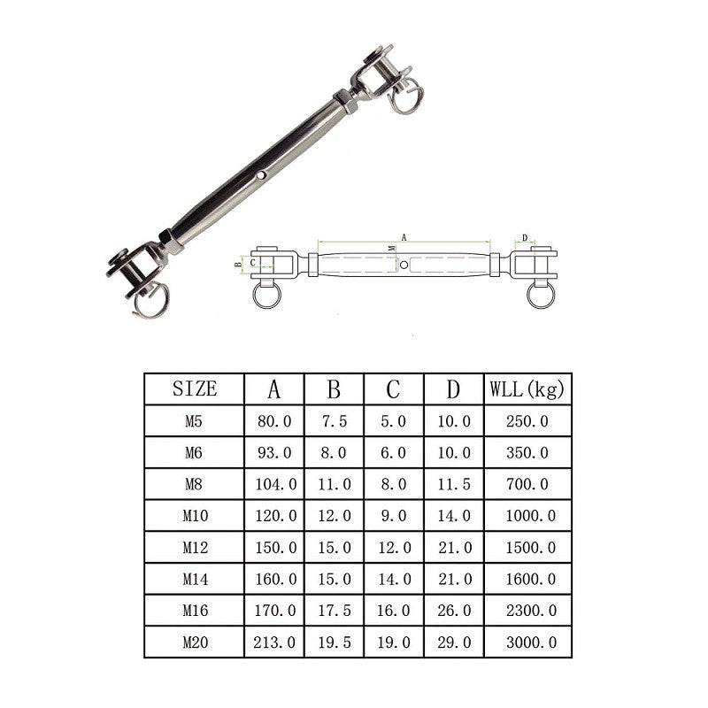 Stainless Steel 316 Closed Body Turnbuckle Jaw And Jaw M5 M6 M8 High Polished Rigging Hardware Heavy Duty For Boat Yach